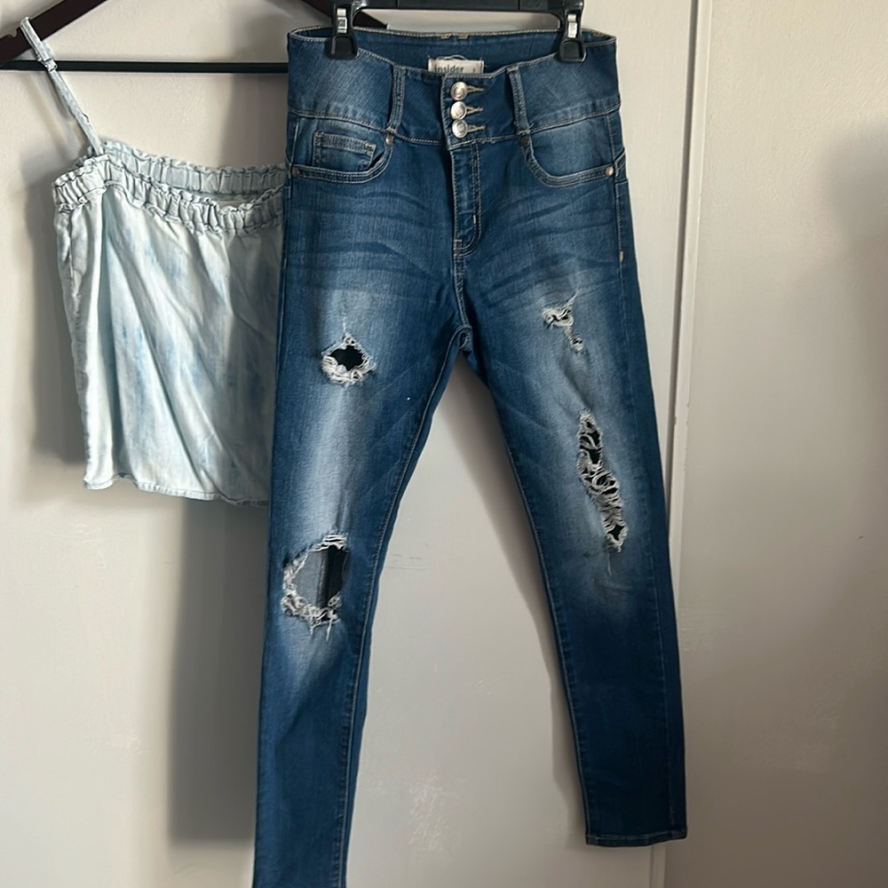 Insider Juniors Skinny Distressed Stretch Denim Back Seamed Jean